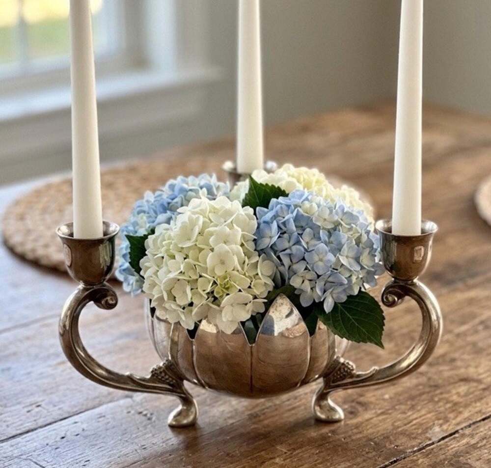 Vintage Silver Plated Lotus Flower Centerpiece Bowl 3 Arm Candelabra